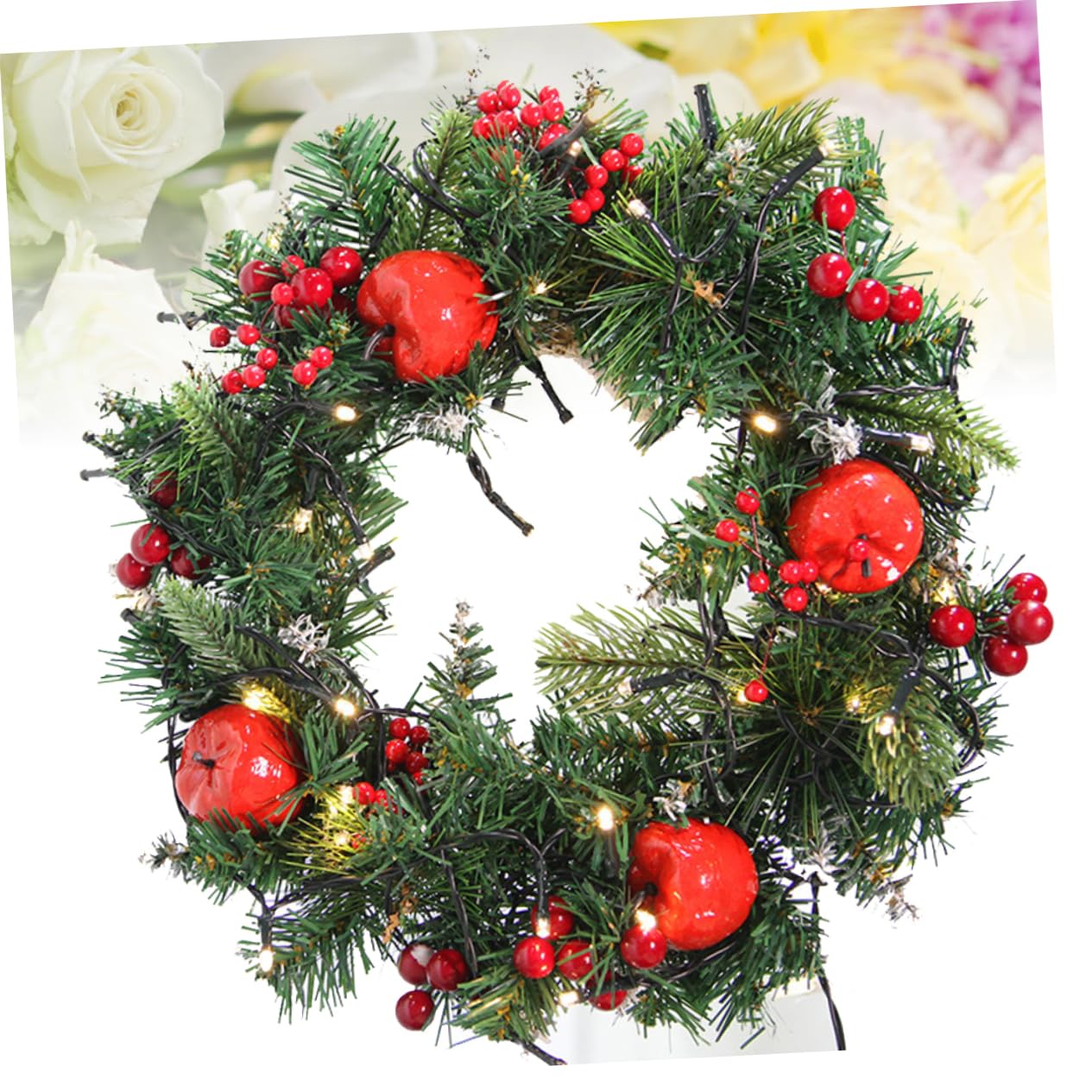 ABOOFAN 2 Pièces Couronne De Guirlande De Noël Couronne De Noël avec Lumière Couronne De Baies Artificielle Couronne De Porte De Guirlande Lumineuse avec des Lumières