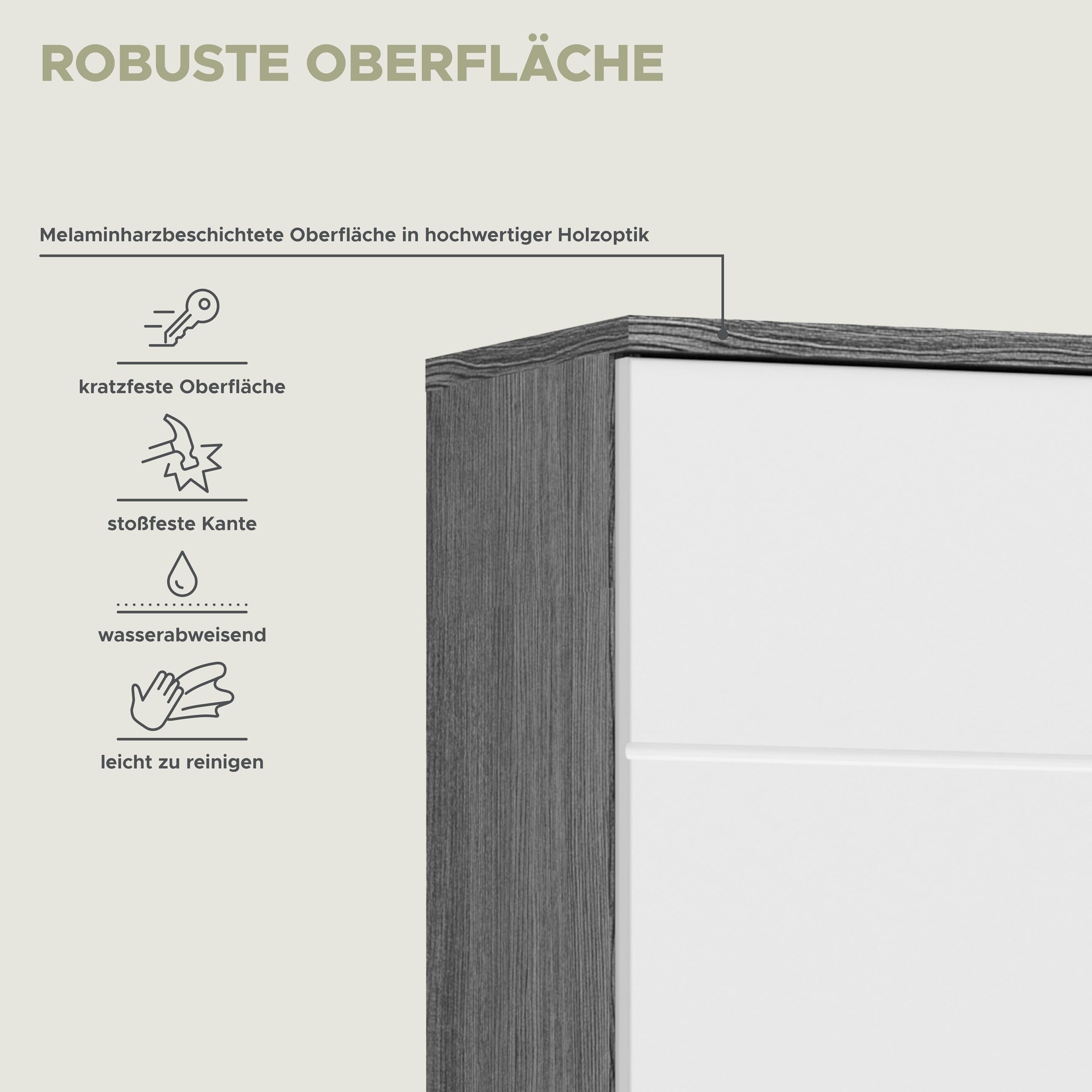 xonox.home - Hängeschrank Blake 35x77x25 cm in rauchsilber und weiß Hochglanz - Badschrank Badmöbel Wandschrank - stabile Konstruktion stilvolles Ambiente schöne Hochglanz Front