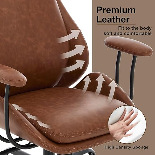 Miniatura 8 de Silla de escritorio de oficina en casa, silla ergonómica de PU para computadora con soporte lumbar, altura ajustable, silla giratoria de 360,