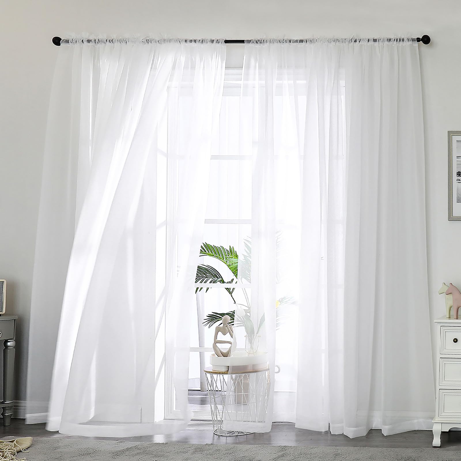 White Sheer Curtain 90 Inches Long 2 Panels Set, Solid Filmy Drapes for Living Room Bedroom, Elegant Window Voile Sheer Curtain Panels Drapes, 2 Pcs, Each 59W x 90L Inch