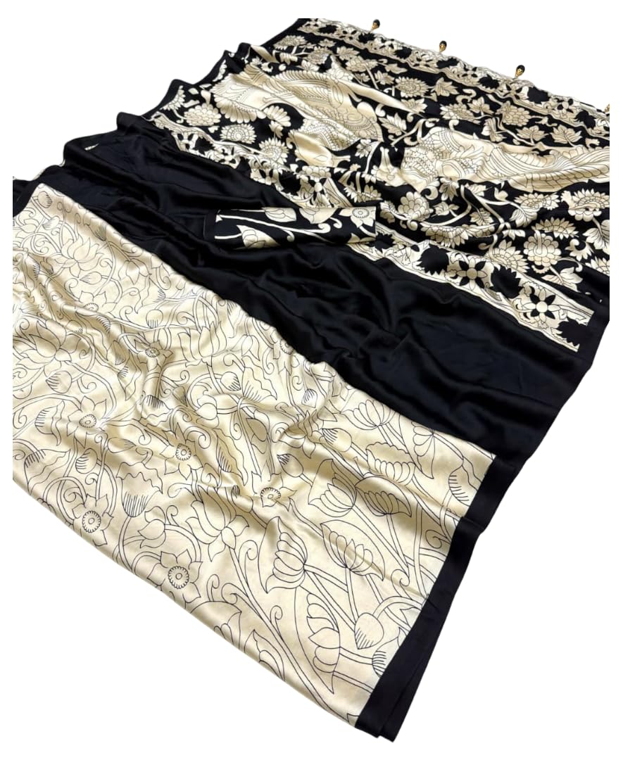 DC ELEMENTS Ajrakh Semi Modal Silk Saree for Women Traditional Indian Ethnic Printed Sari Unstitched Blouse Piece Lightweight (D)