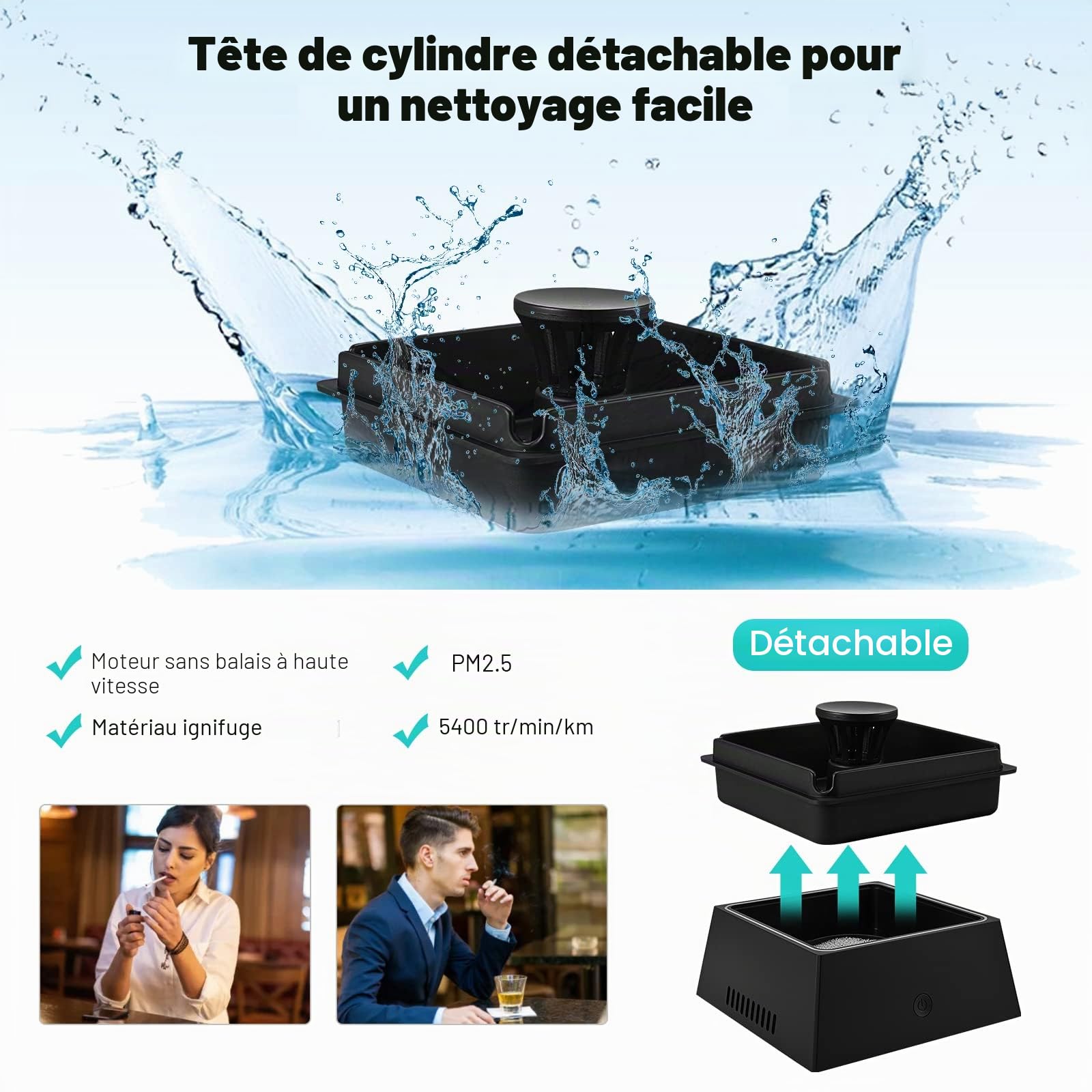Cendrier D'Aspiration Sans Fumée 2 En 1 Avec Purificateur D'Air - Portable Avec Filtre Pour La Maison, Voiture, Bureau - Nettoyeur De Fumée Pour Cigarettes à L'Intérieur