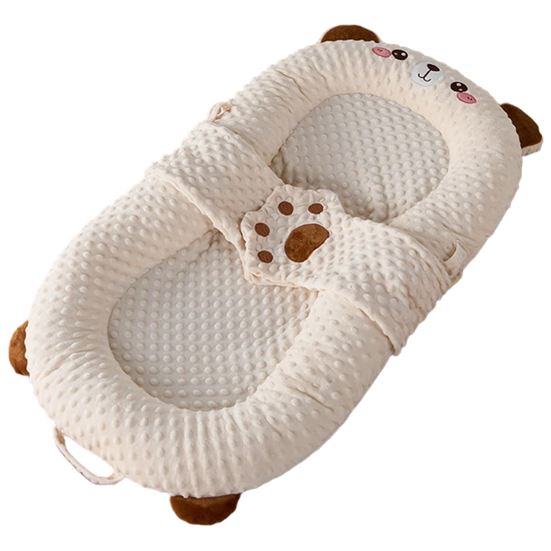 Chaise longue portable pour bébé, douce et confortable, oreiller réversible avec mains réconfortantes, nid de câlin amovible pliable avec poignée pour nouveau-né