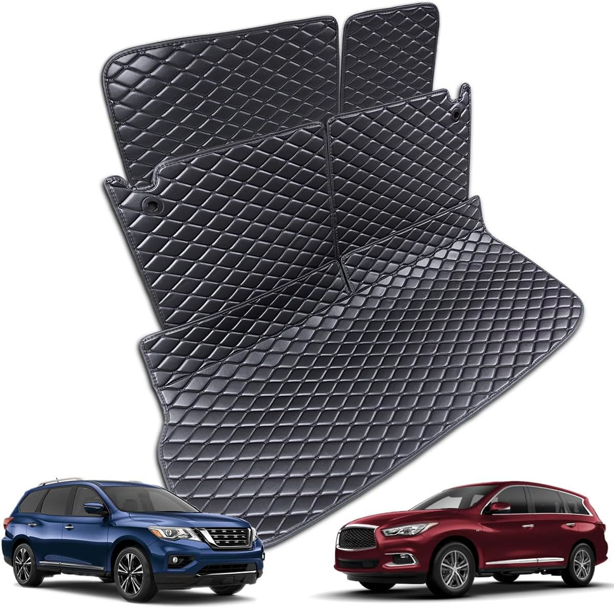 Cargo Mat Compatible with 2013-2020 Nissan Pathfinder & Infiniti QX60 JX35 Trunk Mat & 2ND+3RD Row Rear Backrest Cargo Liners (The 3RD Row Seat NOT Have The Power Return Function)
