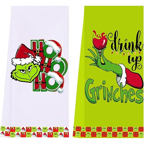 LXOMILL Christmas Grinch Kitchen Towels, Grinch Bathroom Hand Towels, Grinch Christmas Decorations, Grinch Kitchen Towels, Grinch Bathroom Decor, Housewarming Gift, Host Hostess Gift