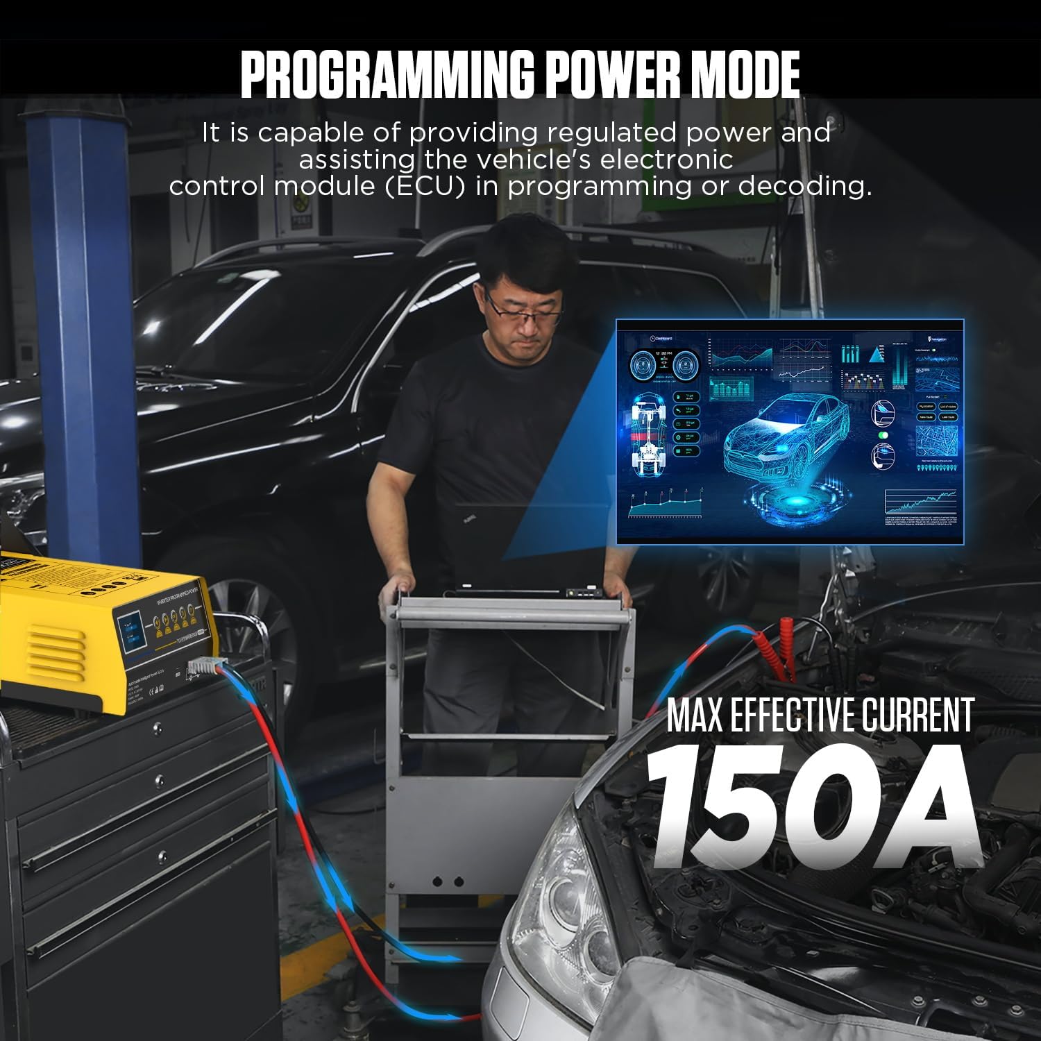 Fully Automatic Car Battery Charger, 3 in 1 Inverter Programming Power Supply & Charger & Starter, Flash Reprogramming Power Supply, Fast Charging, Vehicle Jump Start, Battery Repair