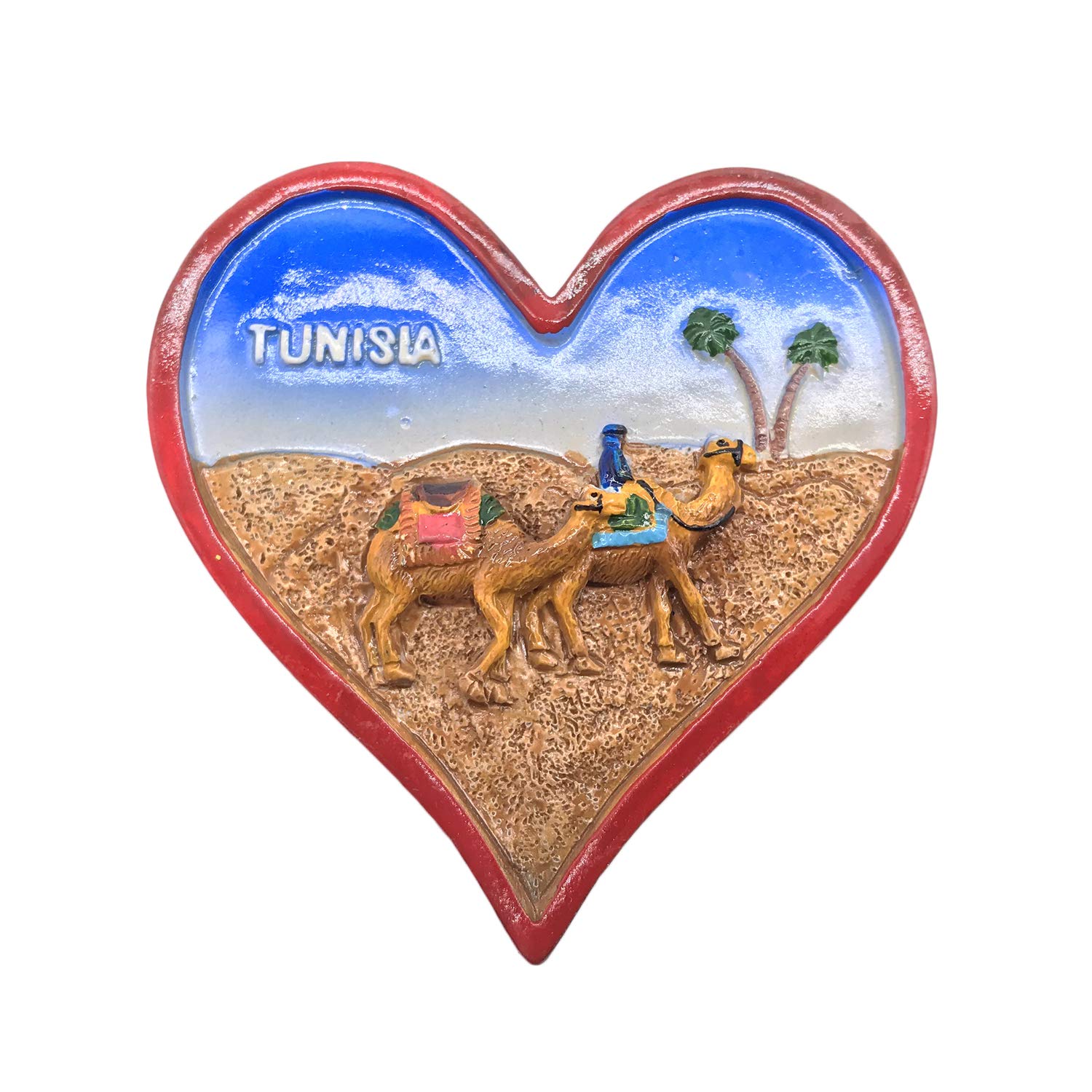 Wedarego Red, White, Green 3D Heart Tunisia Refrigerator Fridge Magnet Tourist Souvenirs Handmade Resin Craft Magnetic Stickers Home Kitchen Decoration Travel Gift
