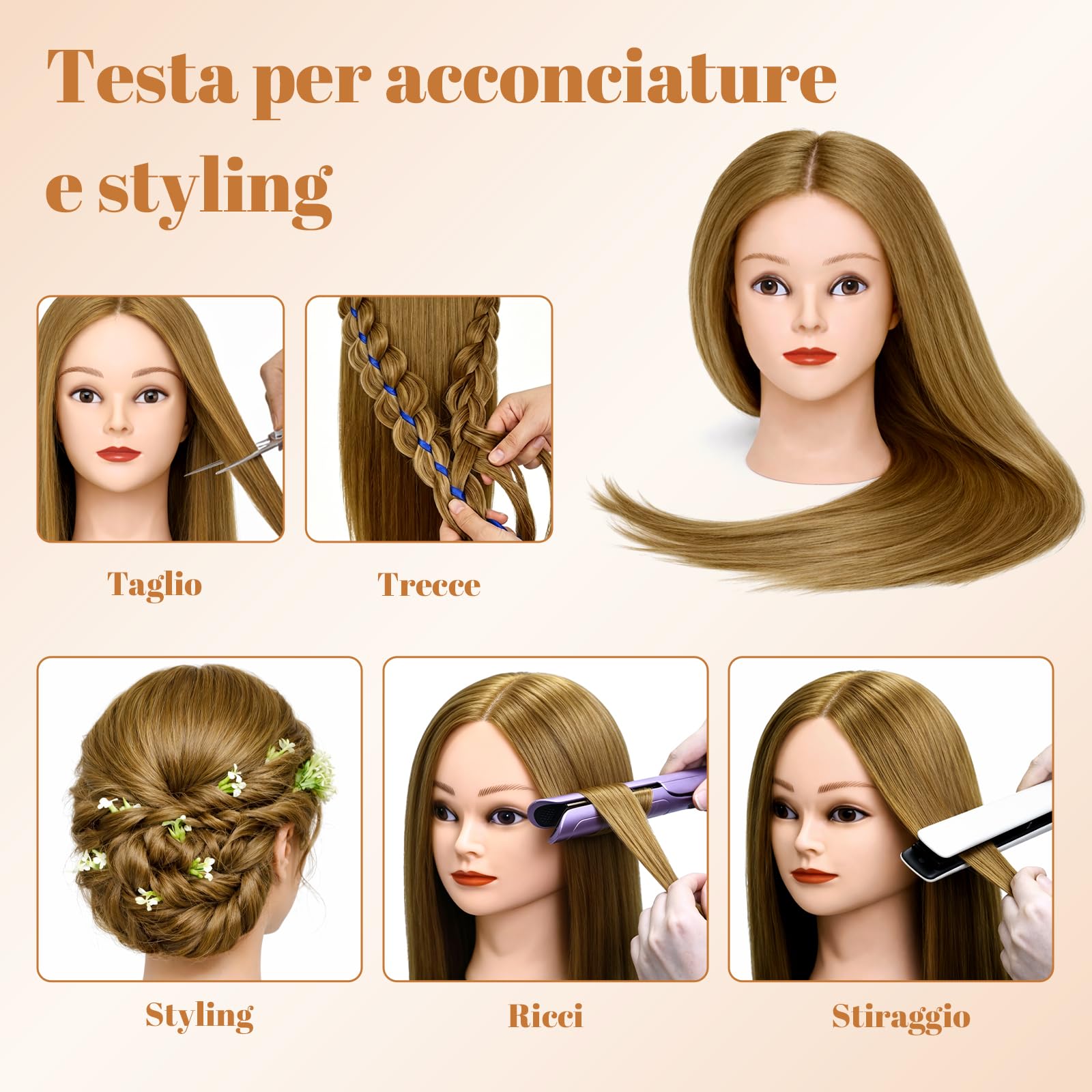TwoWin Testina parrucchiere capelli veri 80% 26" marrone con morsetto per allenamento