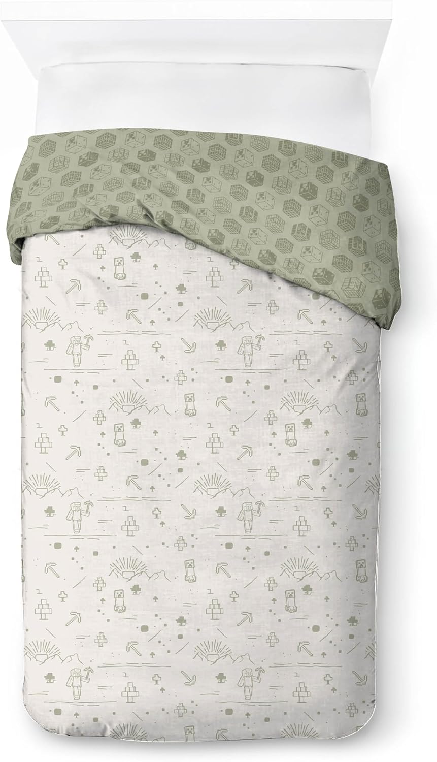 Jay Franco Kids Duvet Cover Set with Sham & Pillowcase – Ultra-Soft Bedding for Room Decor, Cover ONLY Comforter NOT Included, White - Minecraft, 2 Piece Twin