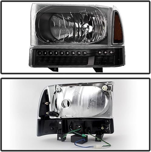 Miniatura 2 de ACANII - Para faros delanteros negros 1999-2004 Ford F250 F350 Superduty + luces LED SMD de señal de parachoques para conductor + lado del pasajero