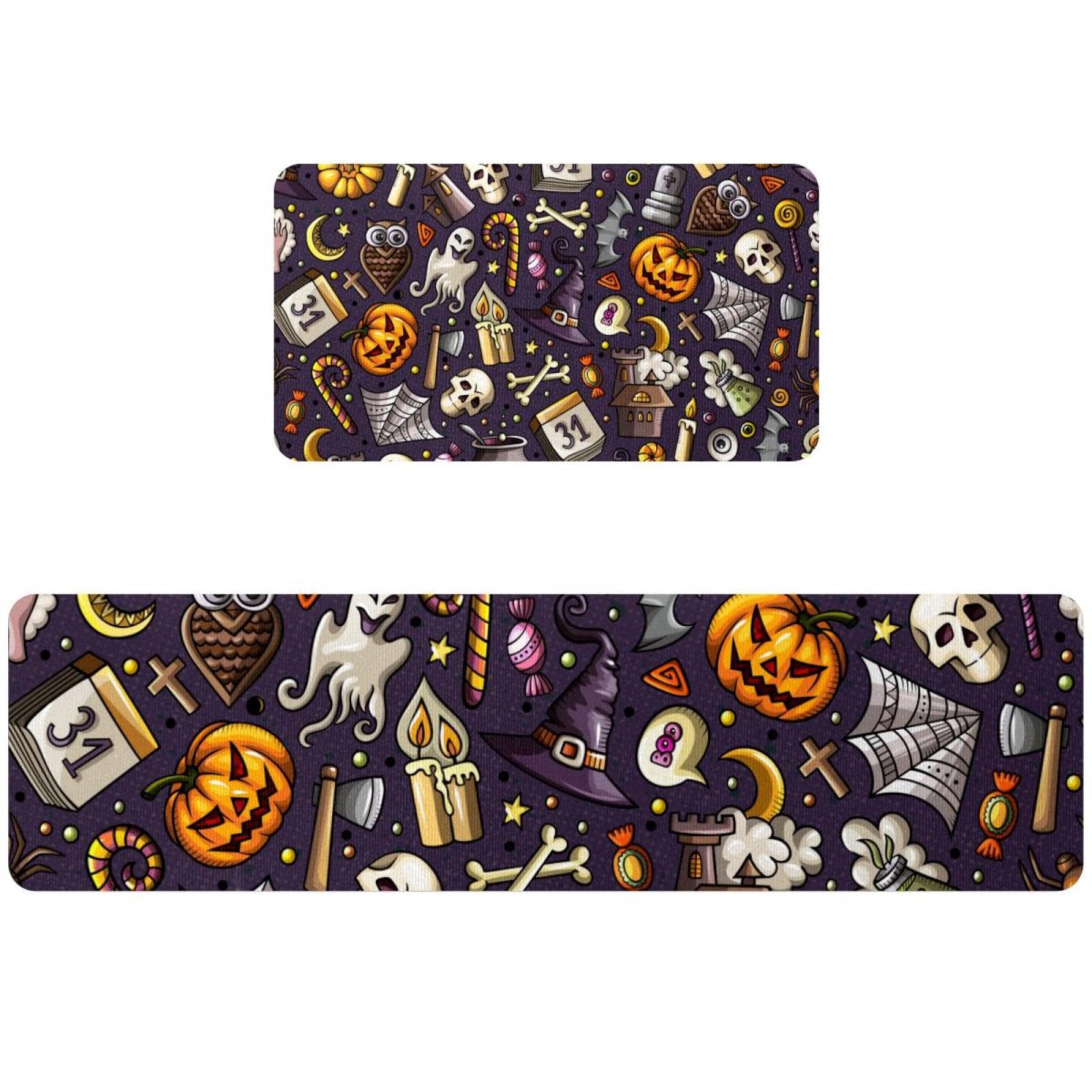 Tapis de cuisine d'Halloween pour couloir et buanderie : lot de 2 tapis sorcière et citrouille