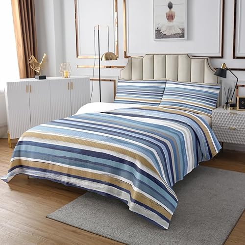 Miniatura 3 de Erosebridal Juego de edredón tamaño individual, color marrón, azul marino, beige, blanco, verde azulado, gris, juego de ropa de cama estética a