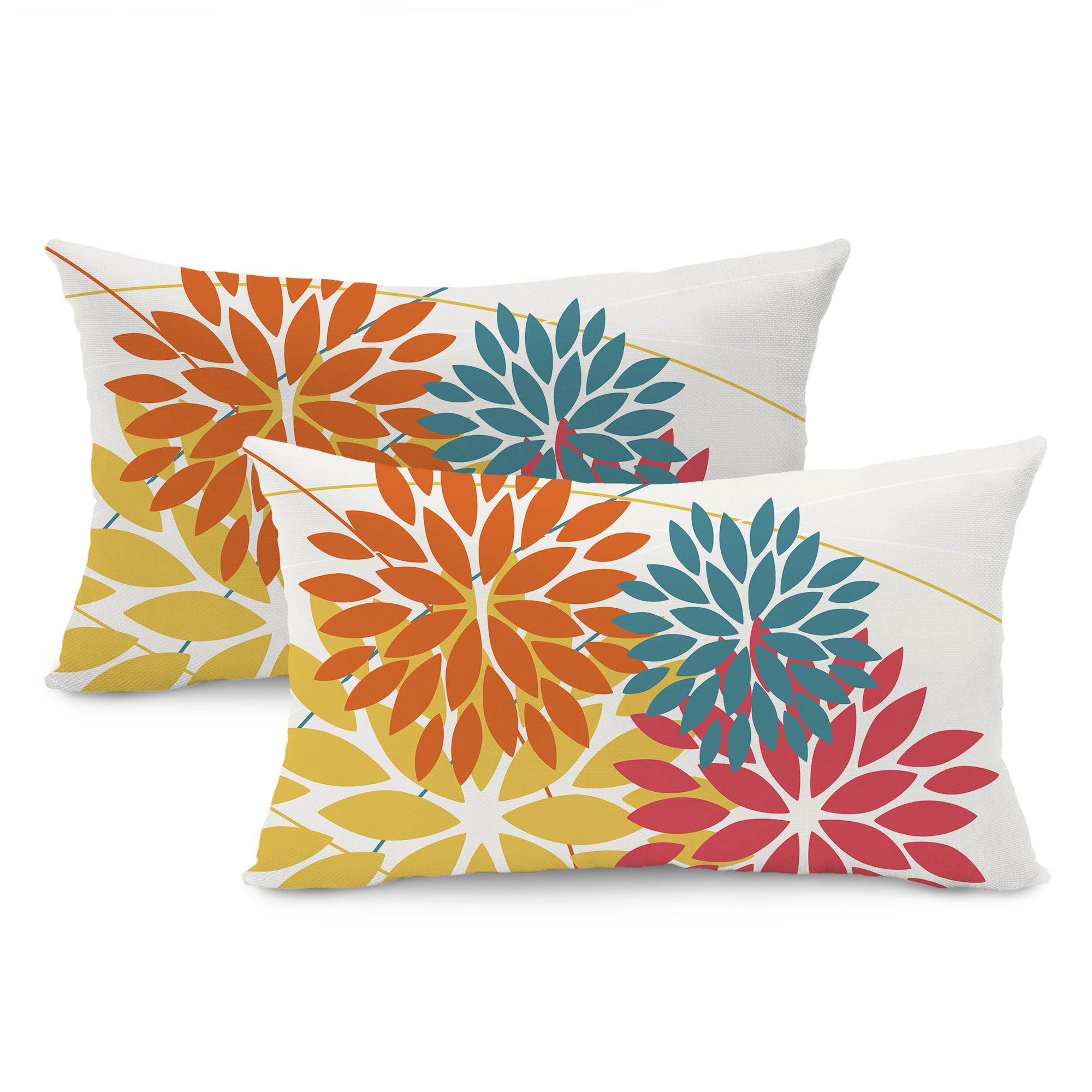 Photo 1 of DFXSZ Outdoor Pillow Covers 12x20 Inch Set of 2 Orange Yellow Red Flower Decorative Waterproof Fall Summer Outdoor Pillow Covers for Patio Funiture Garden Couch 168G12