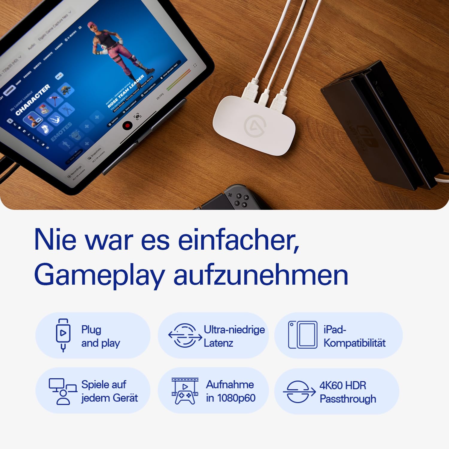 Elgato Game Capture Neo, portable USB-Capture-Card, 4K60 HDR | 1080p60-Aufnahme, kaum Latenz, Plug and Play, für PS5, Xbox, Switch, PC, Mac, iPad