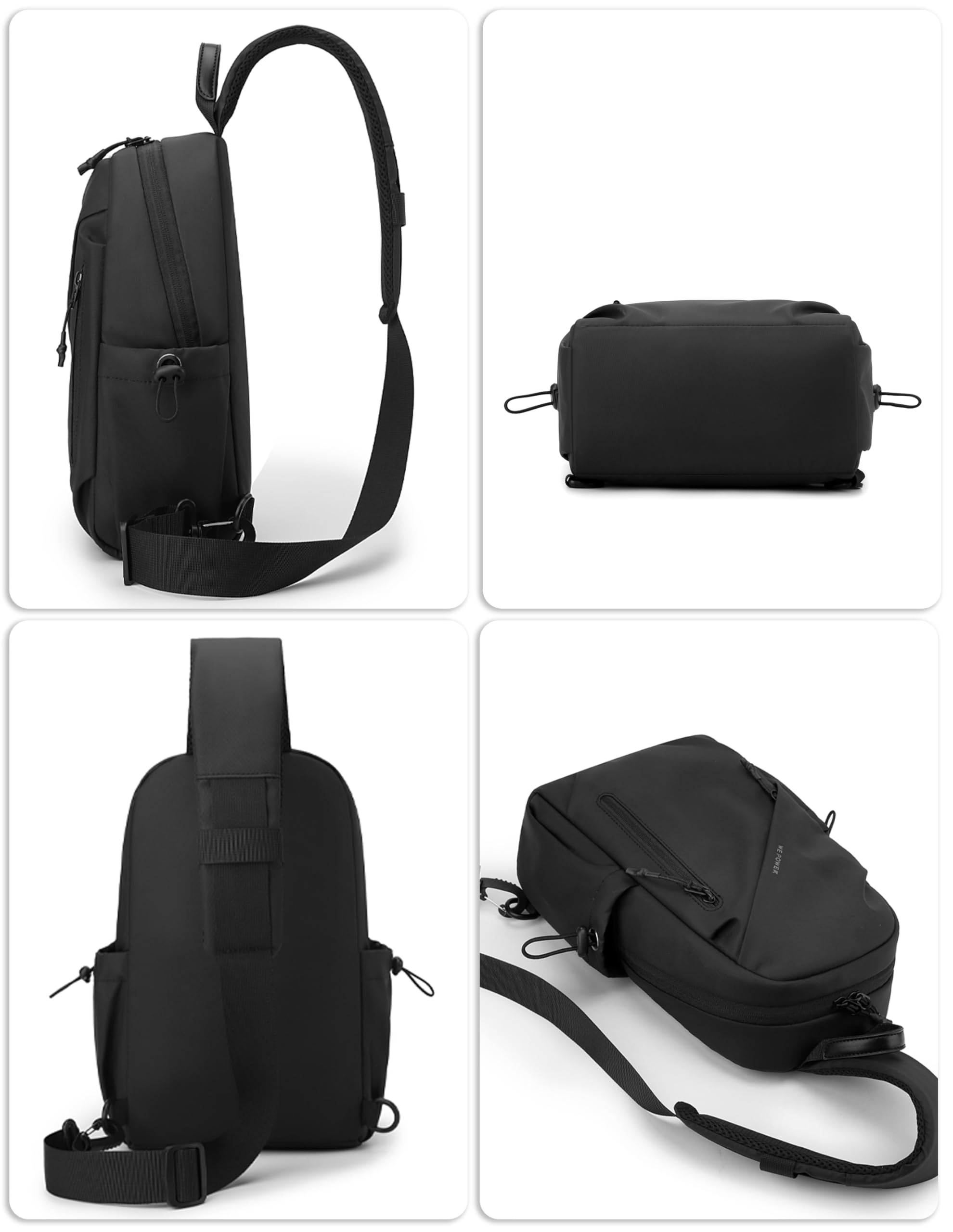 Zaino Monospalla Zainetto Borsa piccola a Tracolla Regolabile in membrana PU Borsello Porta Tablet Crossbody Bag per Uomo (Nero)
