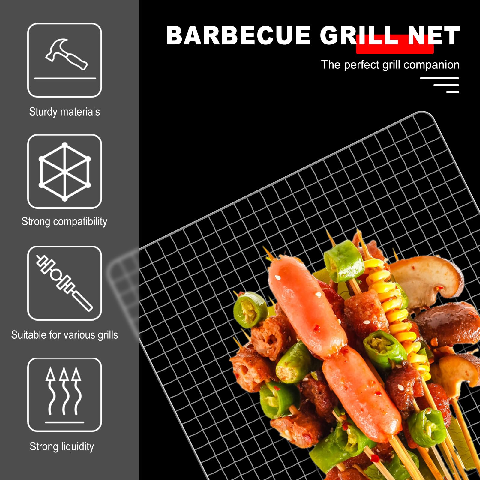 kjcbkcb BBQ Grill Mesh Mat, 8Pcs Grilling Net Barbecue Grill Grates Replacement Rectangular Barbecue Mat Nonstick Mesh Grill Topper 40x30cm BBQ Grill Topper Barbecue Accessories for Grilling Cooking