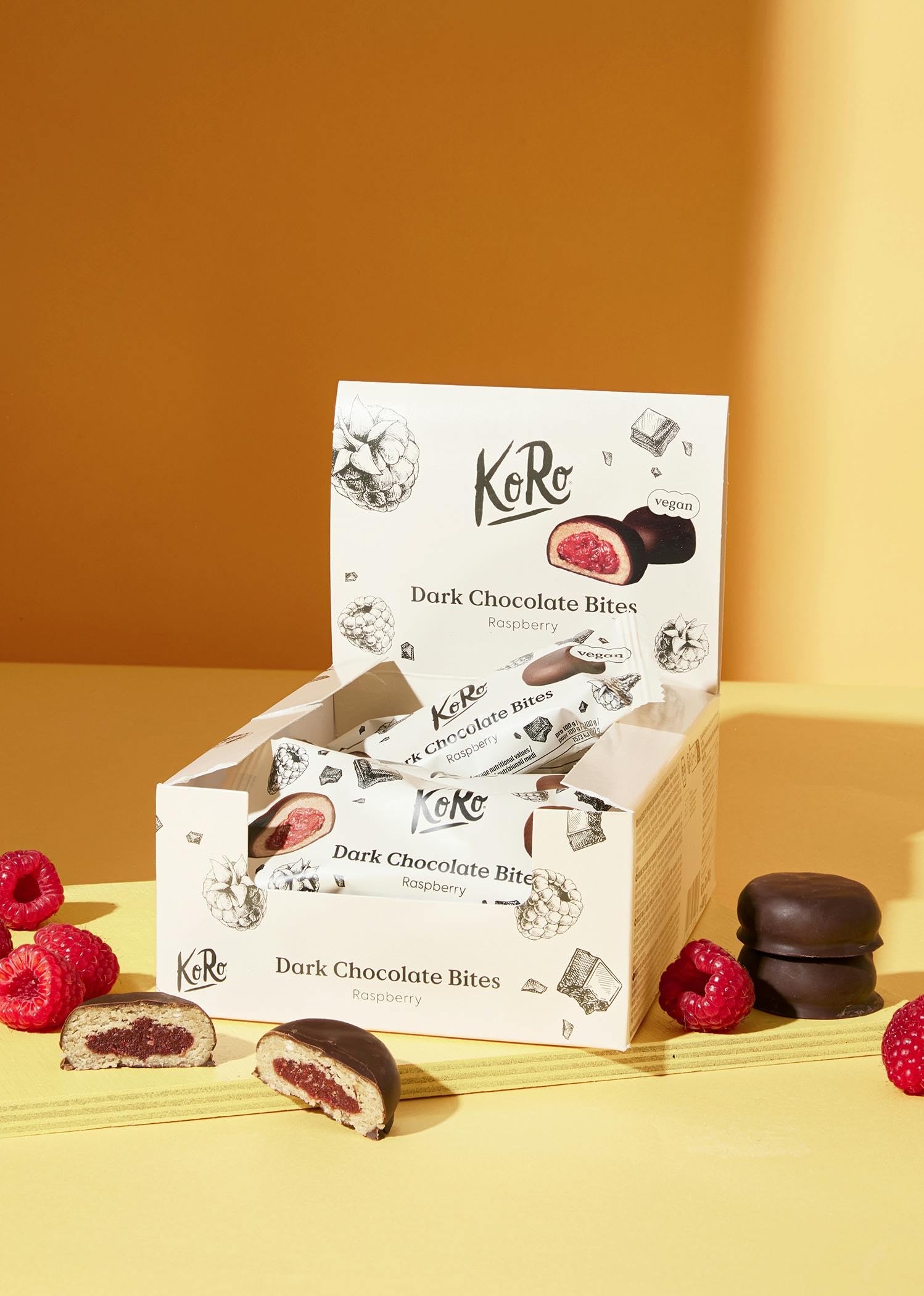 KoRo - Palline di cioccolato fondente al lampone bio 2 x 20 g - Con ripieno di lamponi fruttati - Ricoperte di cioccolato fondente - Vegan