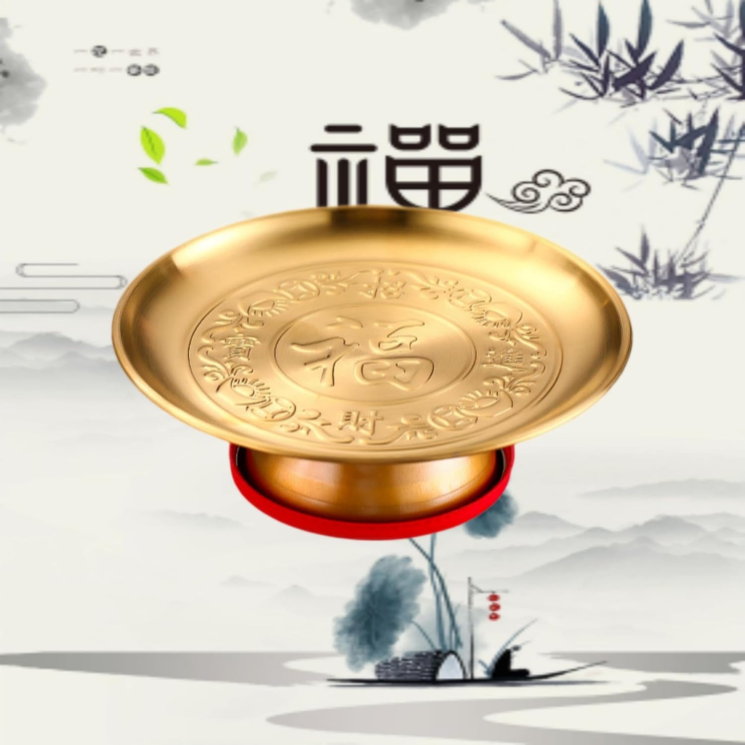 钛金供盘佛前供佛果盘家用观音供果盘 Feng Shui Home Office Shop Decorations