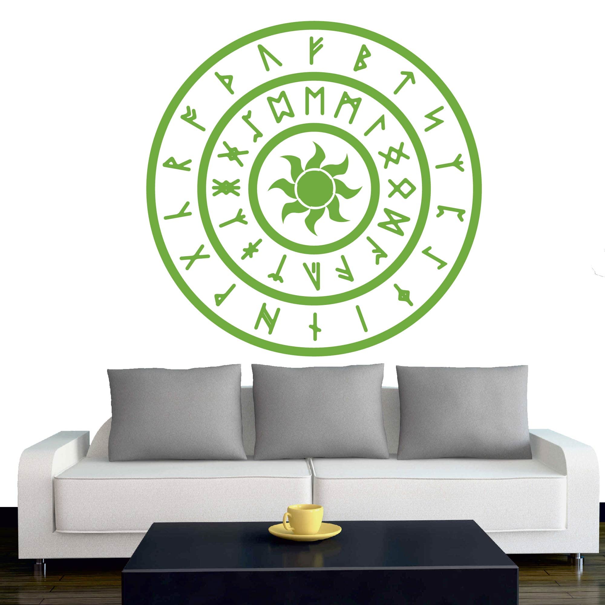 INDIGOS UG - Decalcomanie da muro - adesivi da parete - Murale - vichingo, con sole, nordico, mitologia, 120 x 120 cm - Verde tiglio - Decorazione per soggiorno, camera dei bambini, ufficio, scuola