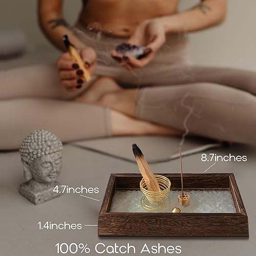 Miniatura 2 de Soporte para quemador de incienso, bandeja de incienso retro y moderno, atrapa cenizas de vidrio de 8.7 pulgadas para meditación, 3 soportes de