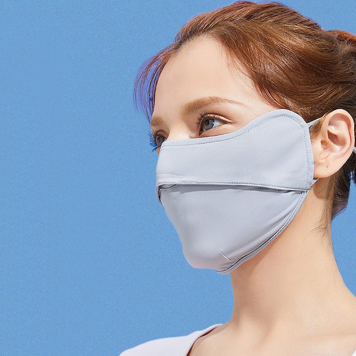 VKSG UV Face Shield, Face Mask for Sun Protection Washable Reusable Exercise Ice Silk soft Breathable Sports Face Coverings (Grey)