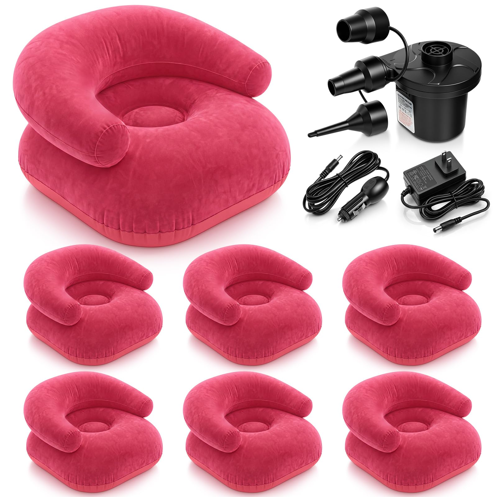 Photo 1 of ZeahVeyora 6-Pc Inflatable Bean Bag Chair with Pump (Rose Red)