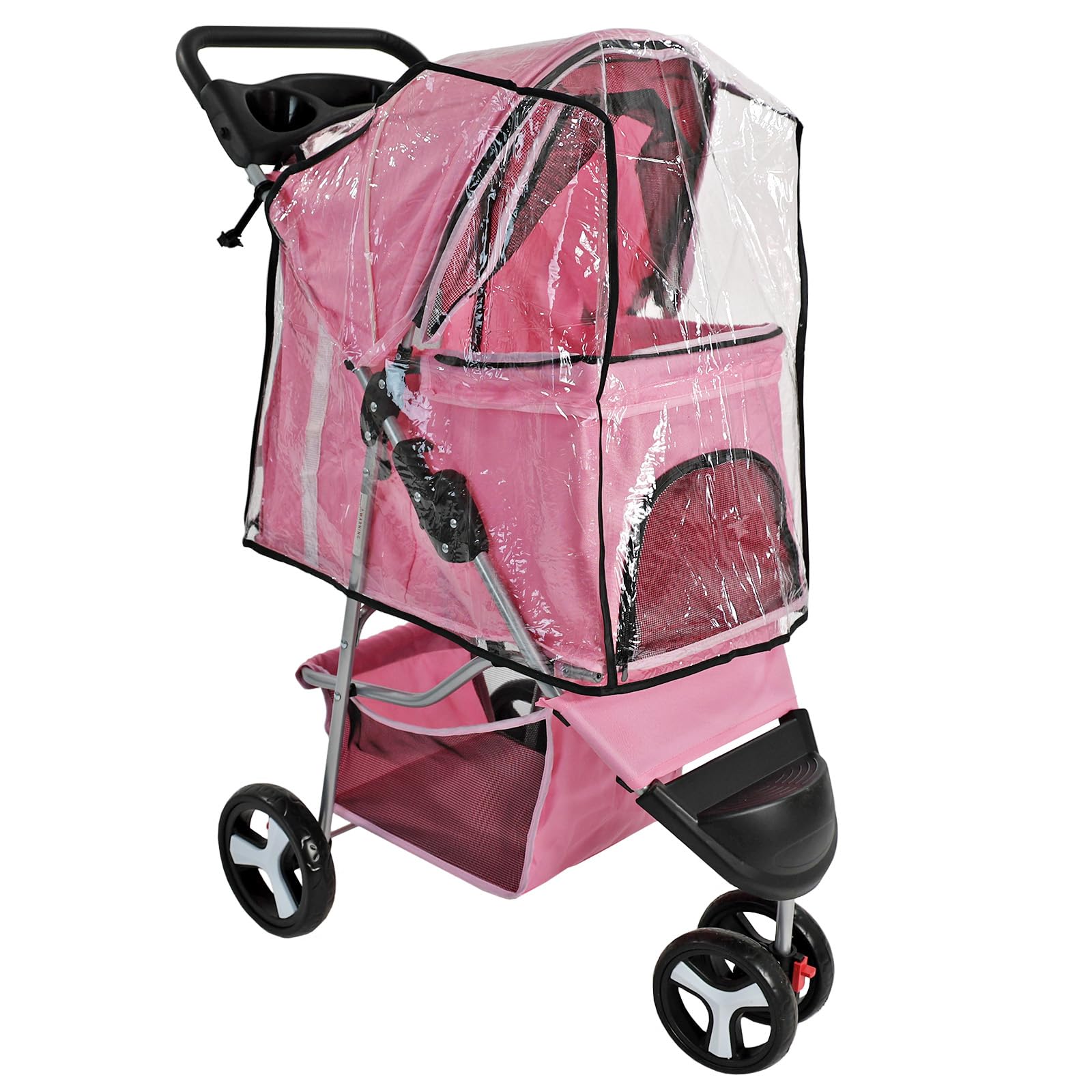 Actiaspet - Foldable Pet Stroller with Weather Protection and Swivel Wheels | 15kg Carrying Capacity (Pink, Stroller + Cover)