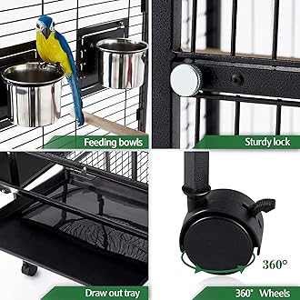 NeoStyle 173cm Bird Villa Cage for Large Parrots, Macaws, Parakeets With Play Top and Rolling Stand (76cm*81cm*173cm)