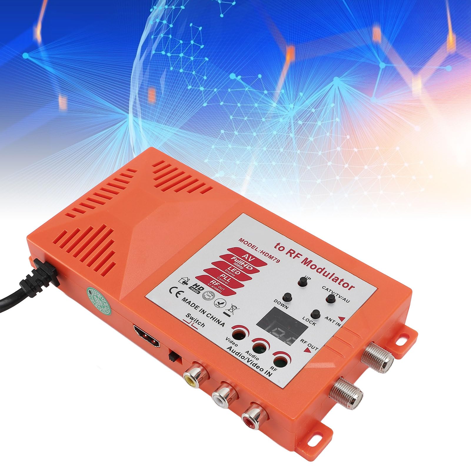 Interfaz Multimedia HD a Modulador RF, Convertidor Coaxial 1080P AV a RF Compatible con Salida de Formato PAL NTSC, Convertidor de Audio y Vídeo TV para el Hogar (EU)