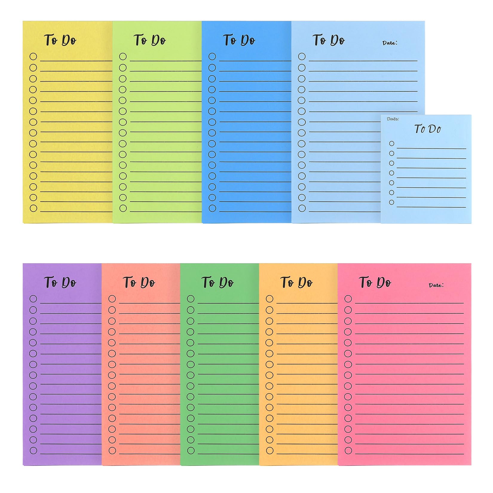 10 Pcs to Do List Pads, Lined Sticky Notes Set, Colorful Self-Stick to Do List Notepads for Stationery Supplies, Home School Office Supplies