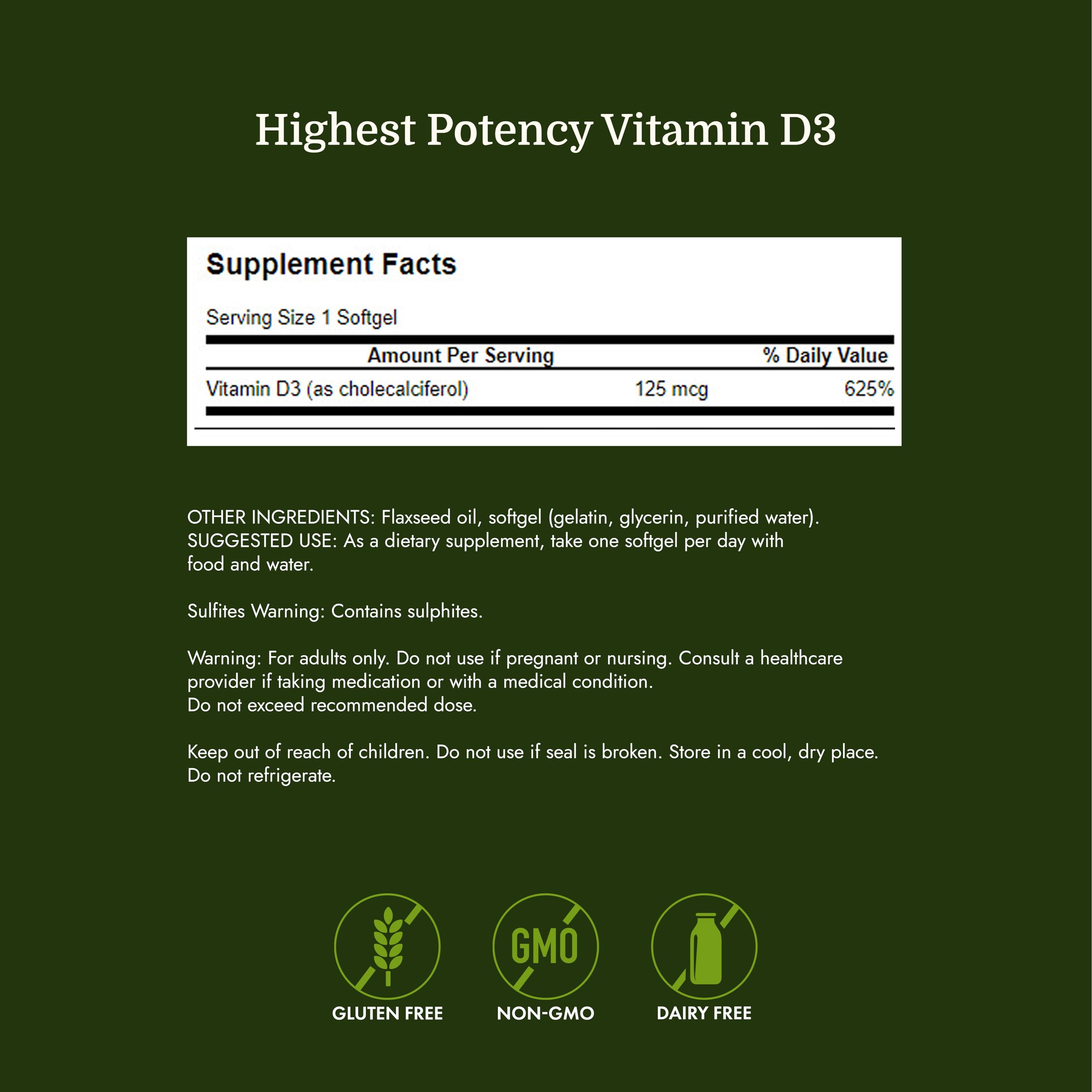 Swanson Vitamin D3 5000 IU Softgels, Cholecalciferol, 125 mcg (250 Count) — Amazon image 4