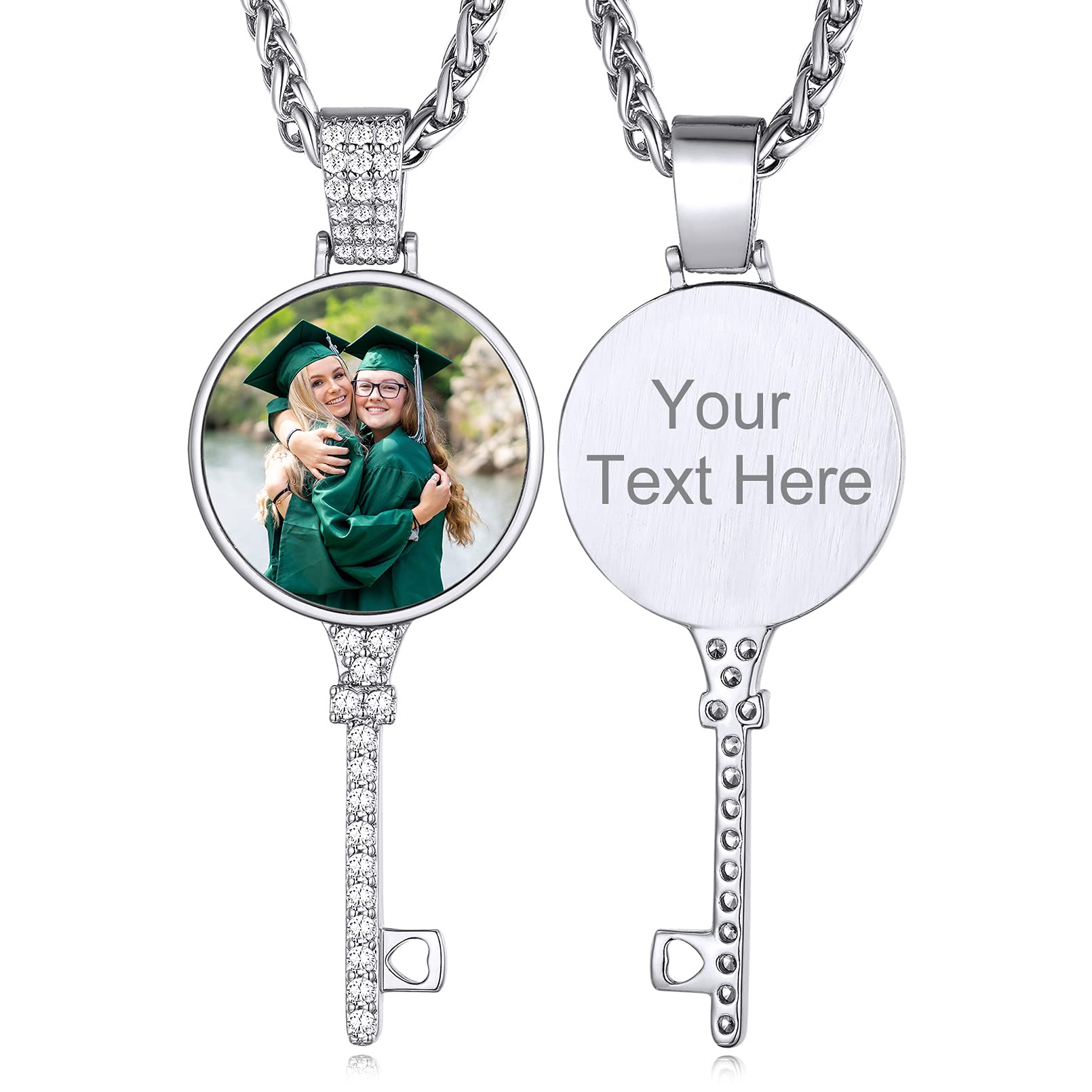 Custom4U Picture Necklace Personalized Photo Circle Chain for Men Women