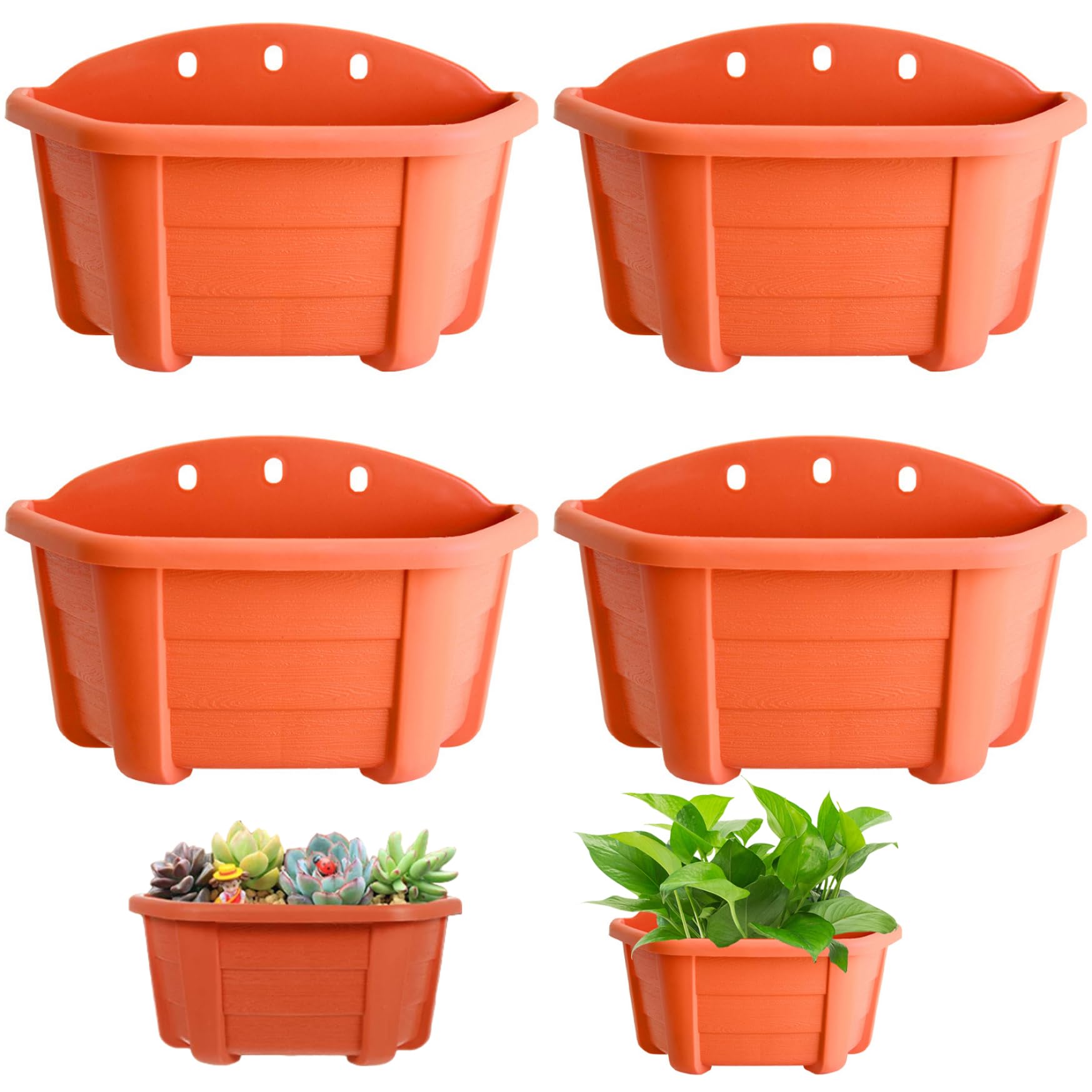 Latemeia Coffee 4Pcs Hanging Planter, Wall Mounted Hanging Plant Pot Eco-Friendly Plastic Bucket Garden Pot For Railing Fence Balcony Indoor Outdoor, Décor De Pelouse