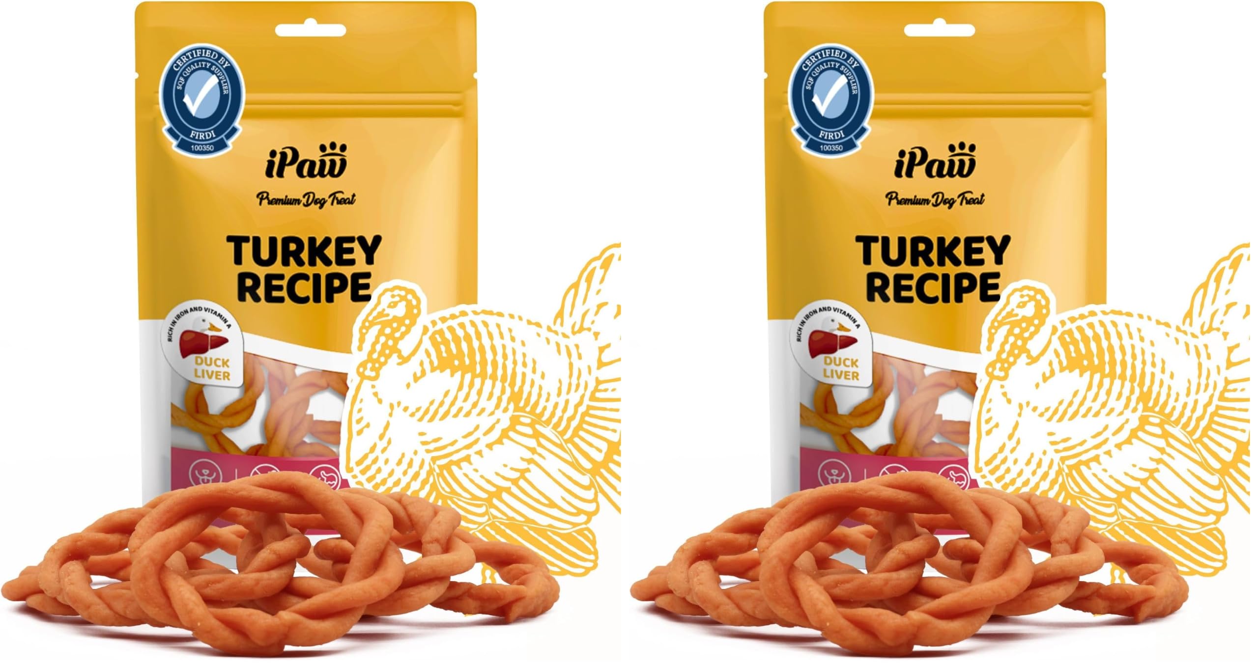 iPaw Turkey Dog Treats, SQF Certified Human Grade Dog Treat, Suitable for Training Chew, Hypoallergenic, Rawhide Alternative, Ring (Duck Liver) (Pack of 2)