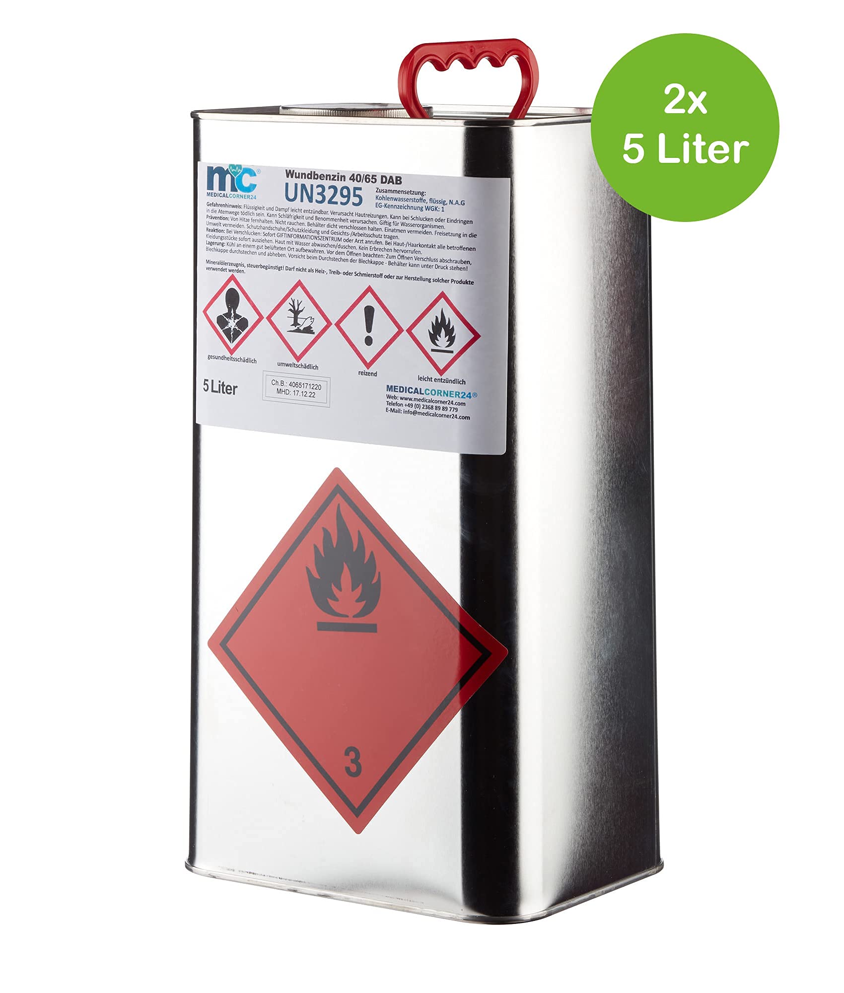 Medicalcorner24 Wundbenzin 40/65 Lösungsmittel Reinigungsmittel Leichtbenzin 2 x 5 Liter