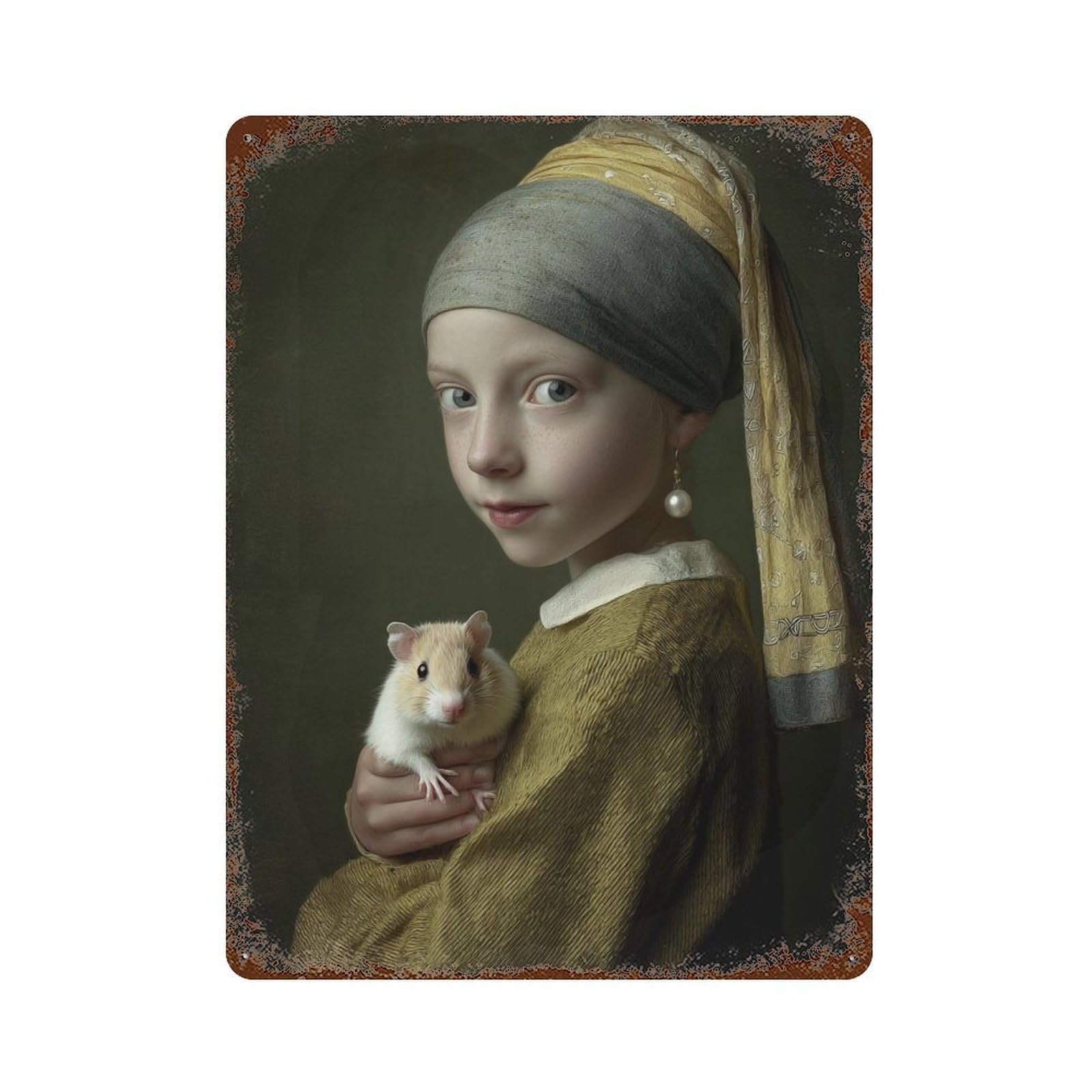 Girl with A Hamster Decorative Tin Sign 15.7"x11.8", Vintage Wall Decor for Basement, Hobby Room And Garage Decor