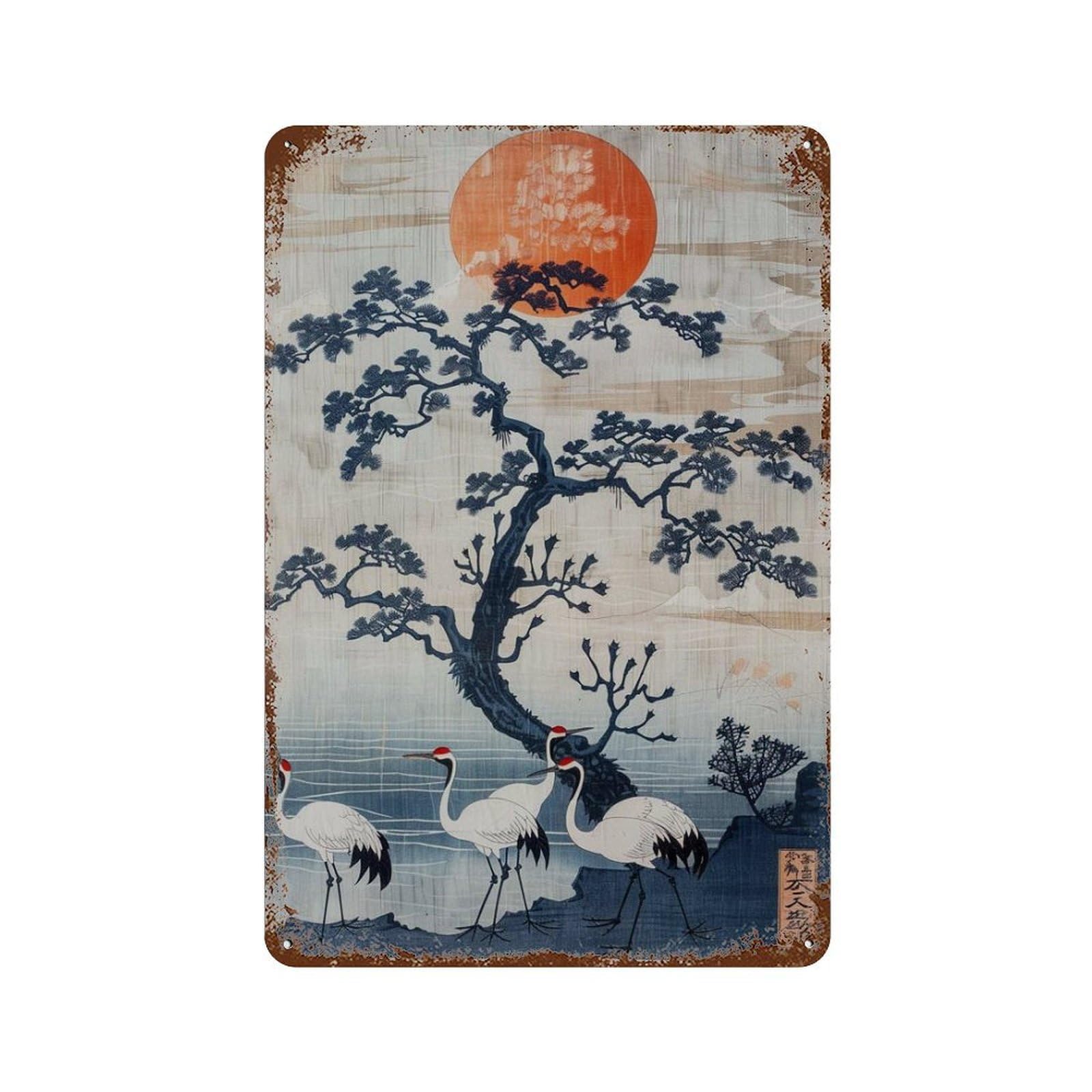 xiaoxiaoshen Japanese Crane Ukiyo (2) Wall Decor Art Metal Tin Poster Modern Home Decor Art Home Bar Shop Decorations Vintage Sign 30x20cm