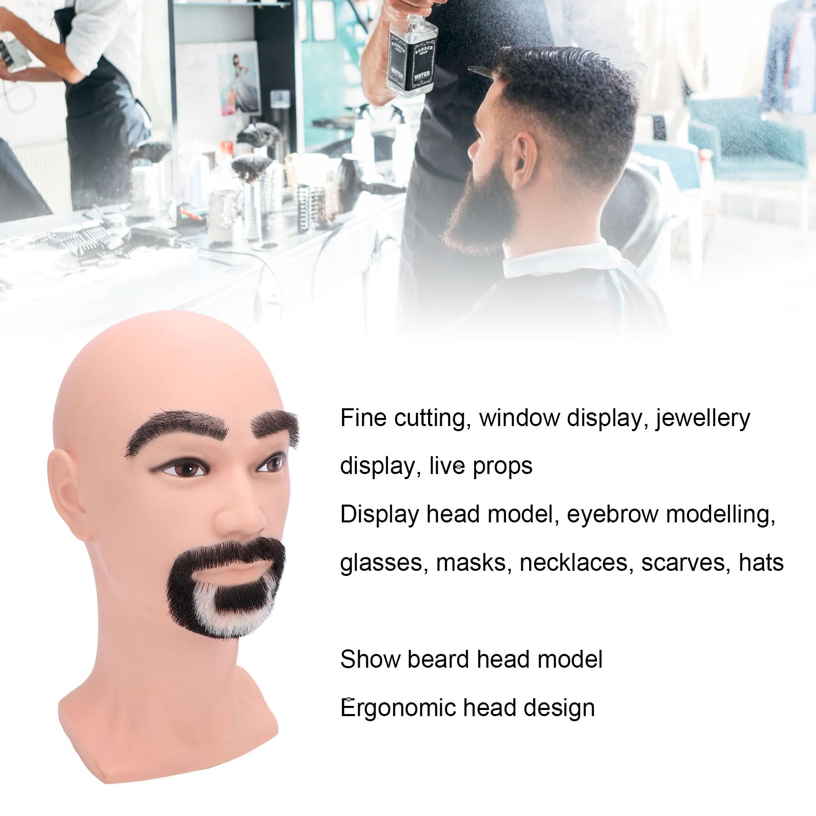 Mannequin Head with Lifelike Beard Trimming for Professional Barber Training Ergonomic Resin PVC O Shaped Beard