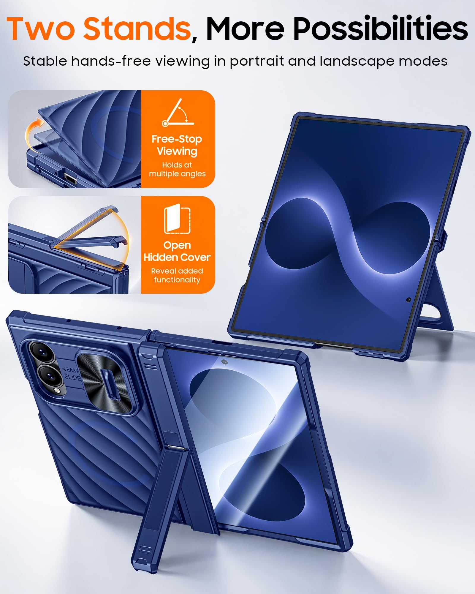 Vizvera Custodia per Samsung Galaxy Z Fold 8 2026, protezione antiurto con cerniera e protezione dello schermo con copertura scorrevole per lente, con doppio supporto nascosto, compatibile con MagSafe