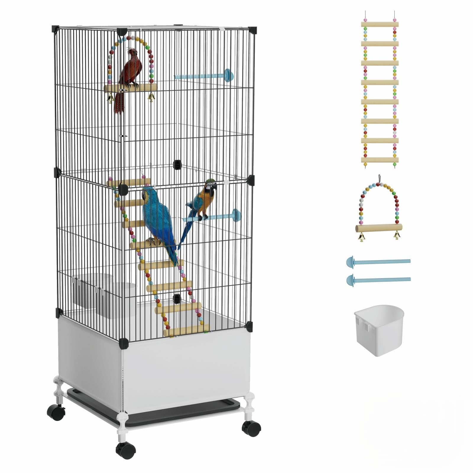 STILLCOVE Medium Flight Bird Cage, Black Parakeet Cages with Rolling Stand & Wheels, Wide Birdcage for Parrots Cockatiels Conure Budgie Canary Finch Lovebird
