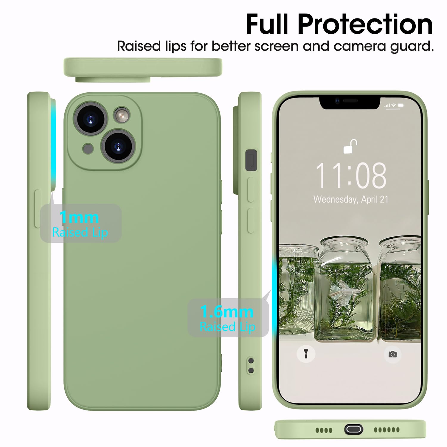 GOODVISH 3 in 1 Cover in Silicone per iPhone 14 Pro 6,1 (2022), con 2 Pezzi di Pellicola Protettiva, iPhone 14 Pro Custodia per Cellulare Antiurto Resistente Protezione Fotocamera, Verde Pino