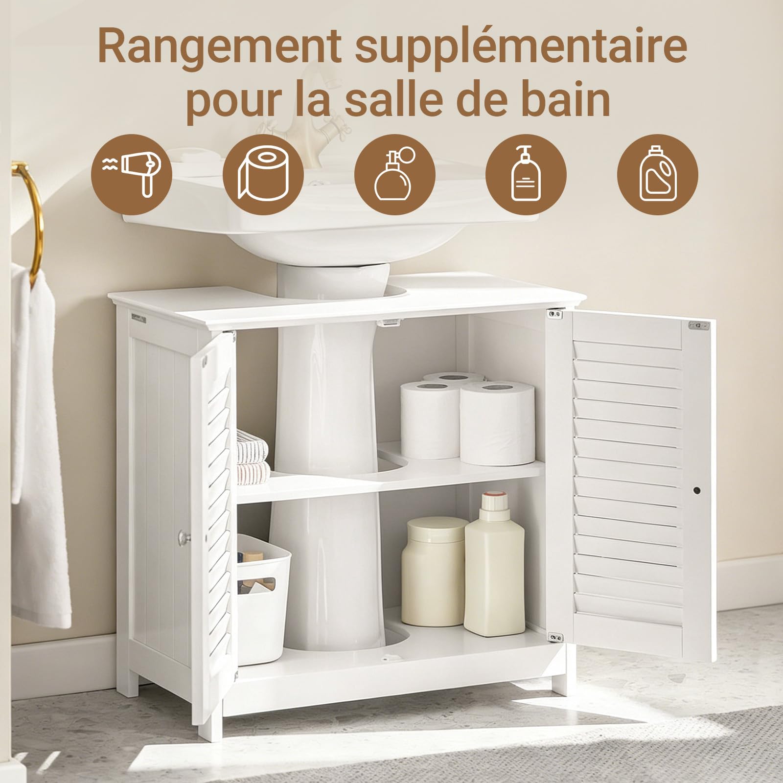 SoBuy Meuble sous Lavabo Salle de Bain pour Lavabos sur Colonne 60x35x58 cm