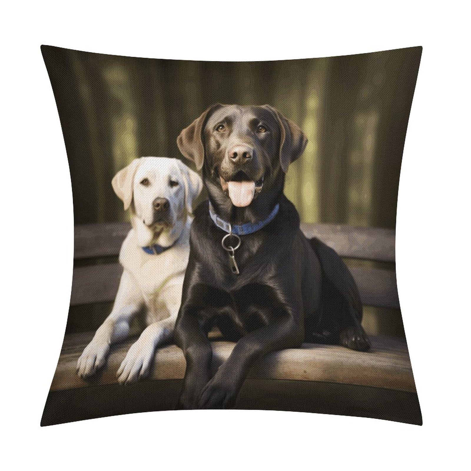 LZQPOEAS Labrador Throw Pillow Covers, Waterproof Faux Linen Pillow Cases with Invisible Zipper, Decorative Square Cushion Covers for Sofa Couch Living Room Bedroom 18x18 Inch