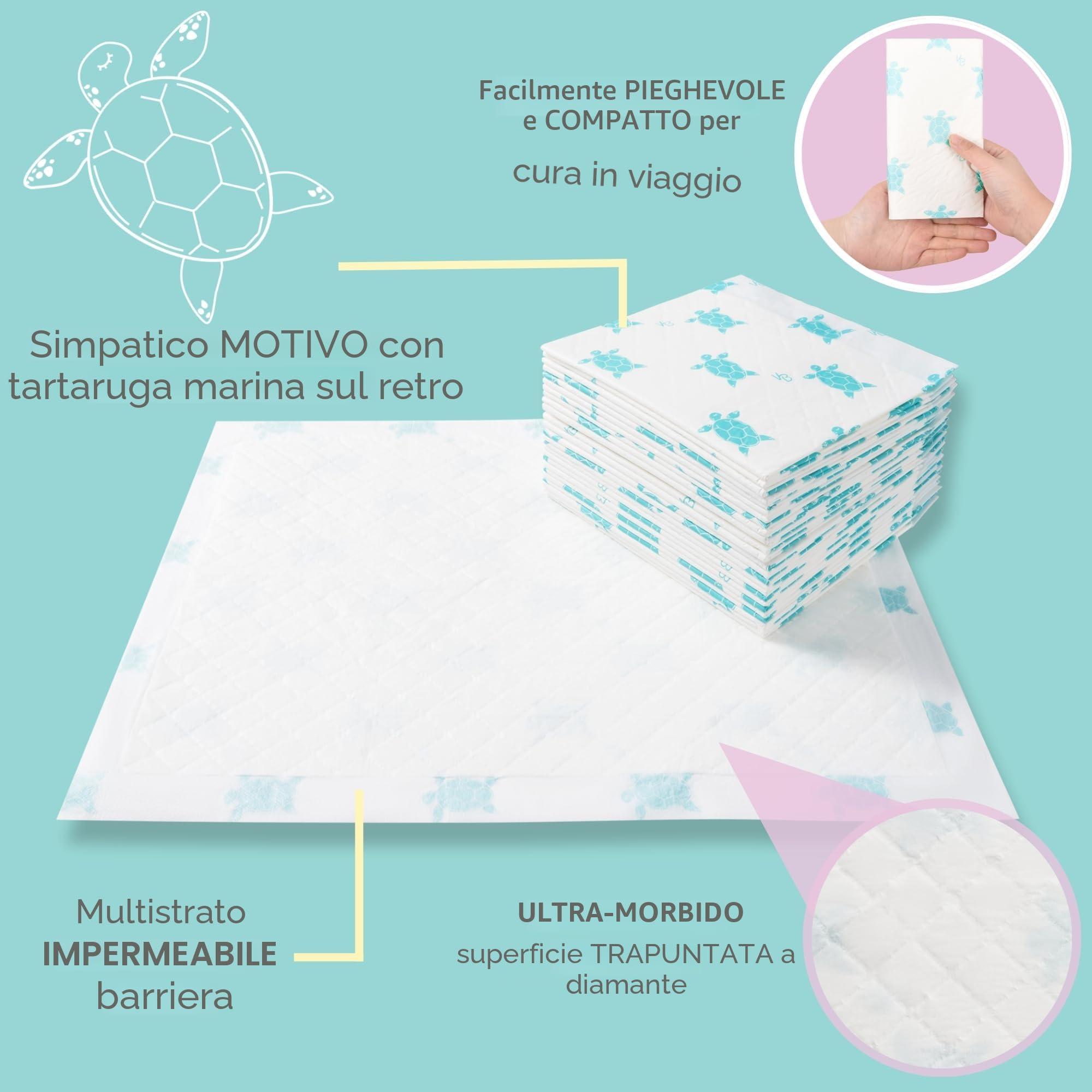Vesta Baby Fasciatoio usa e getta - 65 tappetini assorbenti a prova di perdite - Sottopannolini bianchi per il cambio del pannolino per la protezione del letto e del tavolo - Fodere impermeabili