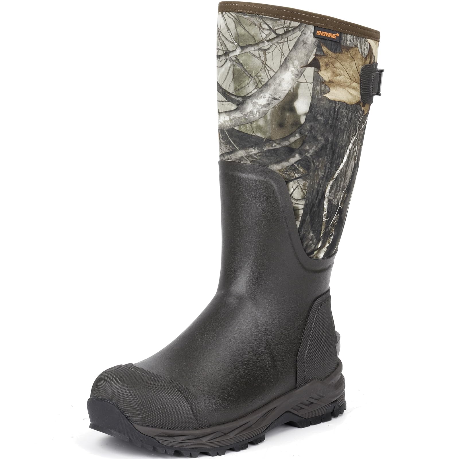 ShowaveMen's Rubber Hunting Boots, Waterproof Rain Boots Insulated Neoprene Mud Boots, Durable Arctic Outdoor Working Boots, Adjustable Farm Boots with Steel Shank