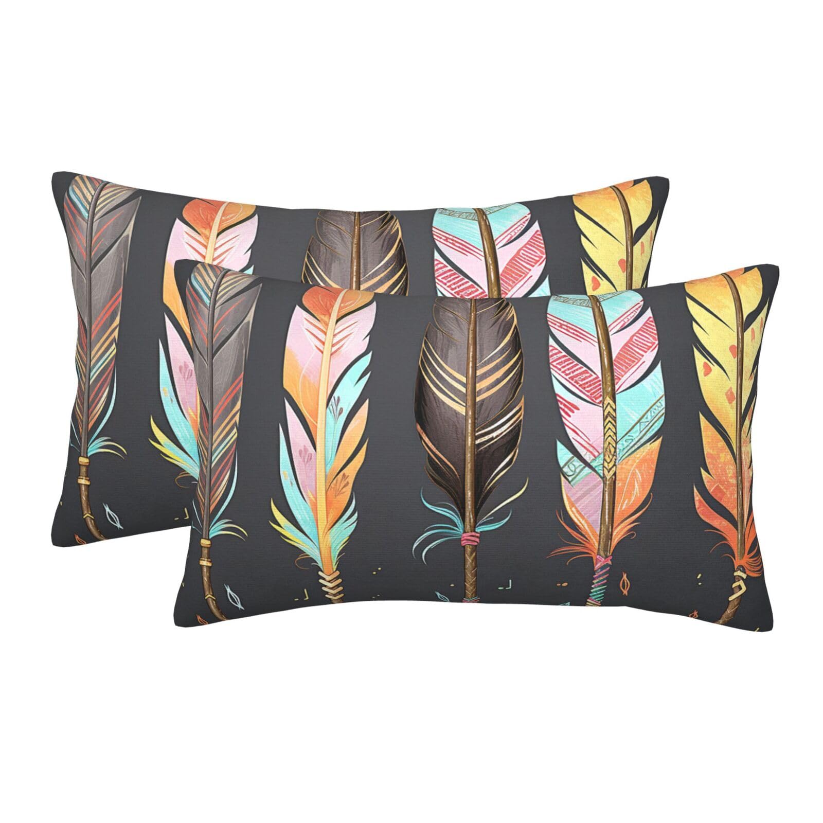 2 Pack Standard Size Pillow Cases for Hair and Skin Soft Breathable Pillow Case Covers with Hidden Zipper Feather Arrows Pillowcase 14"x20" Pillow Cover for Sleeping Gift