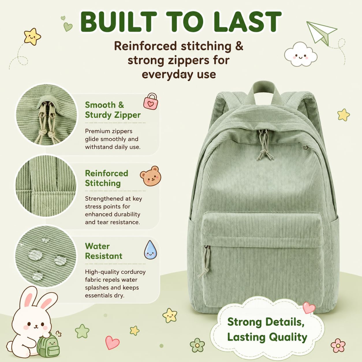 BTOOP School Backpack for Teens Large Corduroy Bookbag Lightweight 15.6 inch Laptop Bag for Girls Women Casual High School College image 5