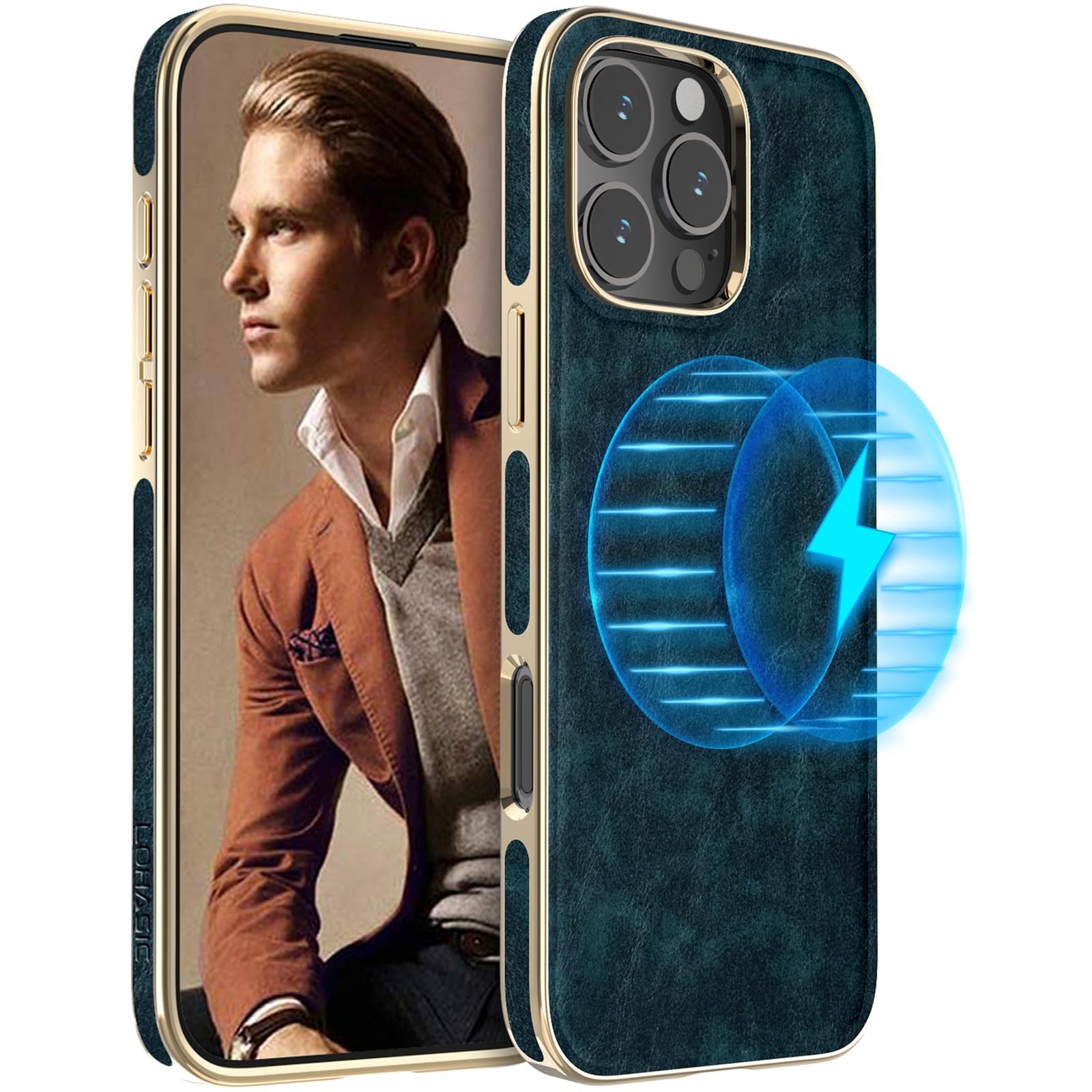 LOHASIC Compatible with MagSafe for iPhone 16 Pro Max Case, Classic Leather Thin Slim Business PU Cover Non-Slip Grip Shockproof Bumper Protective Men