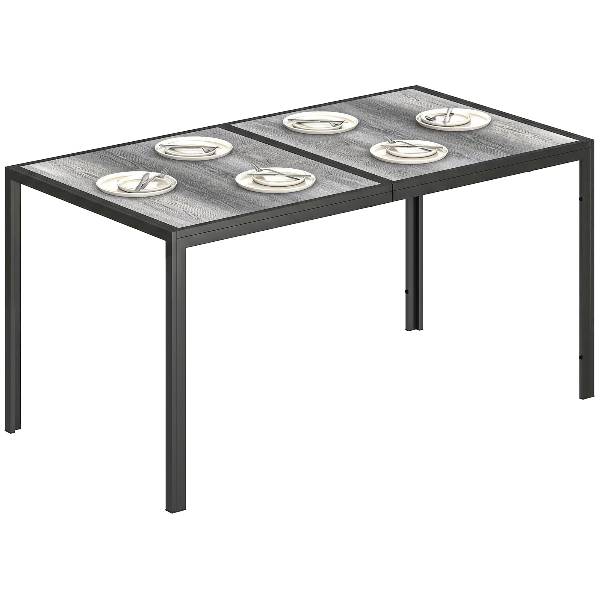 Outsunny Table de Jardin rectangulaire pour 4 à 6 Personnes, Table à Manger extérieure avec Plateau à Effet Bois et Pieds en Acier, pour Balcon, Porche, terrasse, 150 x 80 x 74 cm, Gris