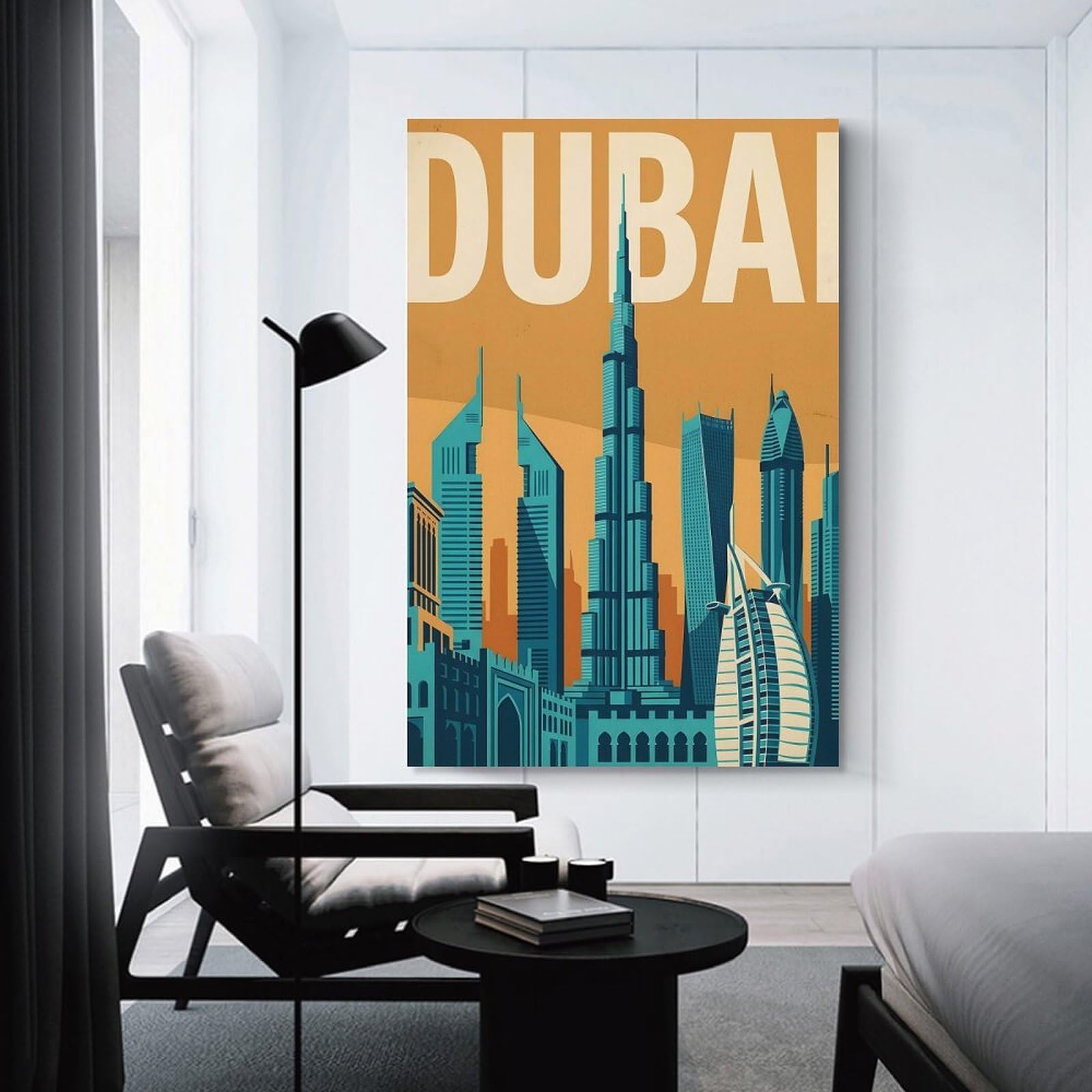 Junmoney Canvas Wall Decor Dubai Skyline Travel, 24x36inch(60x90cm), for Gallery Wall Layouts in Home Or Office, Home Wall Art for Statement Displays